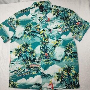 Polo Ralph Lauren Shirt Mens Large Green Tropical Sailboat Pajama Sleepwear